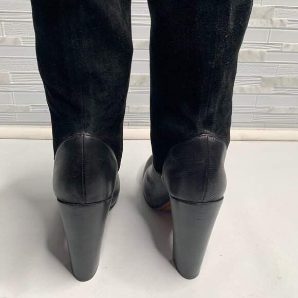 Rachel Zoe Claudia Black Leather and Slouched Suede Mid Calf Boot - Picture 4 of 9